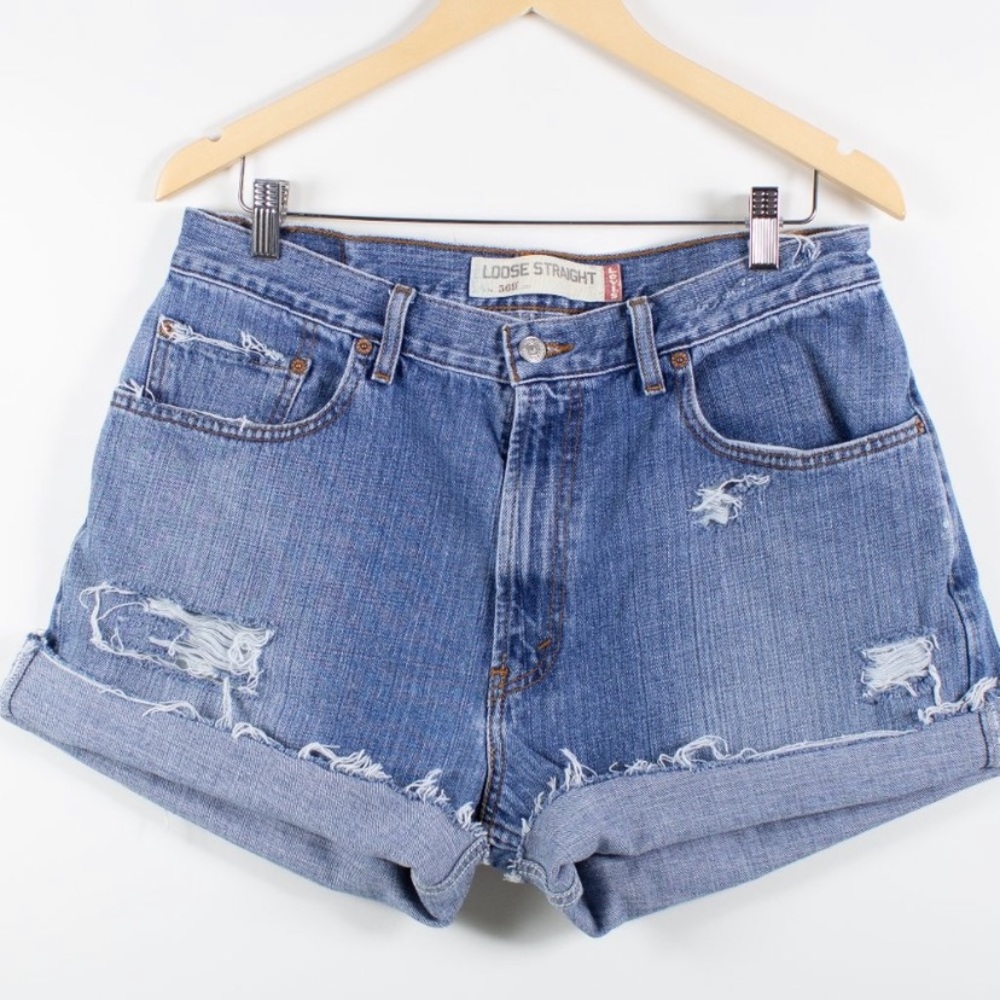 LEVI’s 569 Distressed Cutoff Shorts Zipper Fly